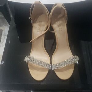 SCHUTZ Tan Silver Heels with Ankle Strap